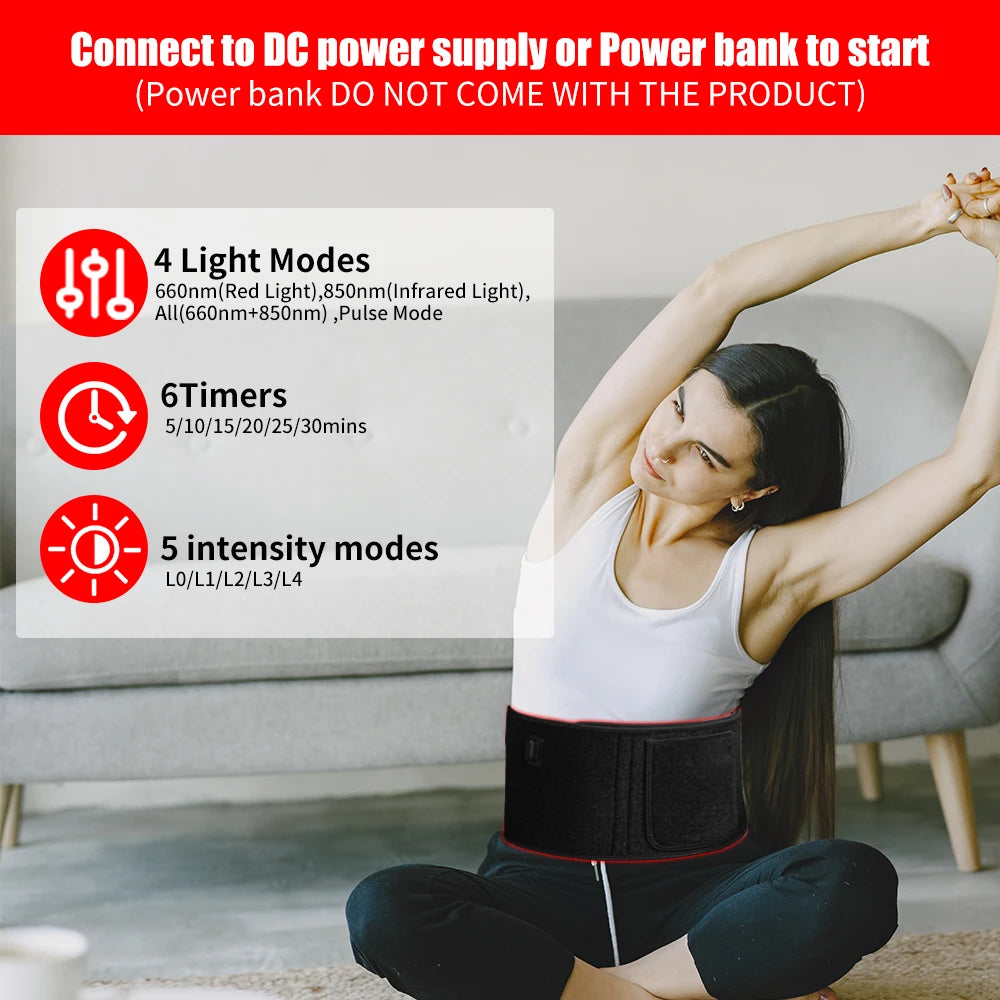 Unlock targeted relief with the Red Light Therapy Belt, delivering soothing warmth and muscle recovery through red 660nm and near-infrared 850nm light, for ongoing comfort at home.