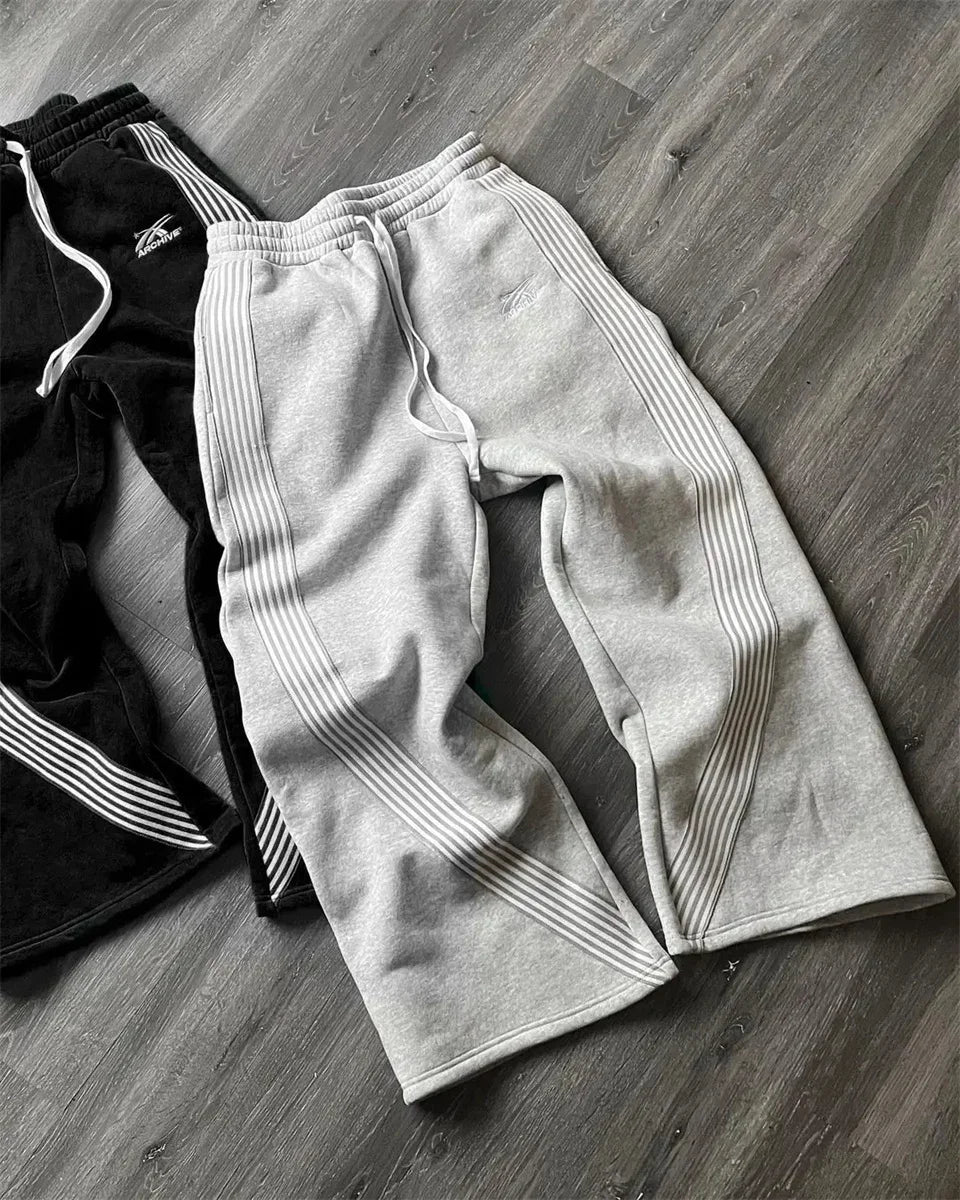 Y2K Embroidered Black Gray Camo Casual Tactical Jogging Sweatpants Drawstring