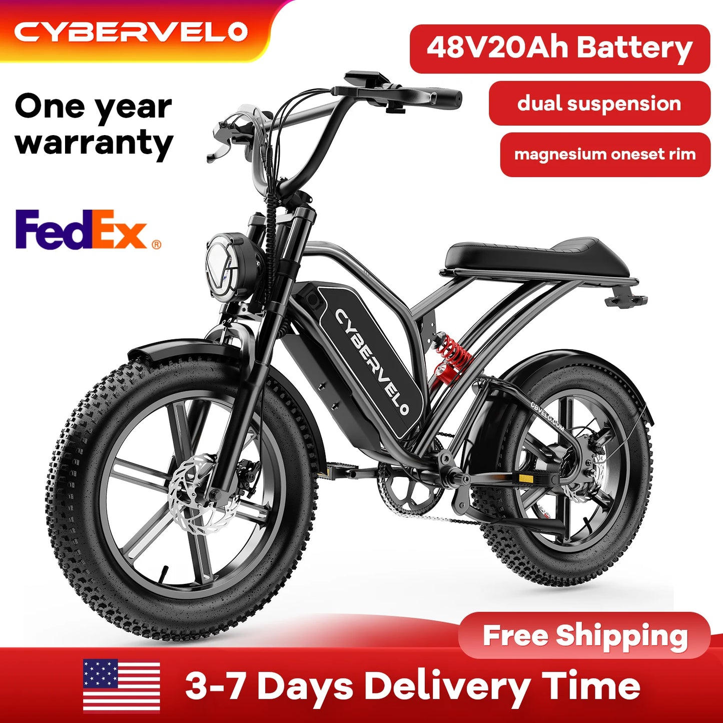 1600W Peak Electric Bike for Adults Cybervelo EK11 Full Suspension 30+MPH Off-road E-Motocycle Snow Beach Urban Ebike