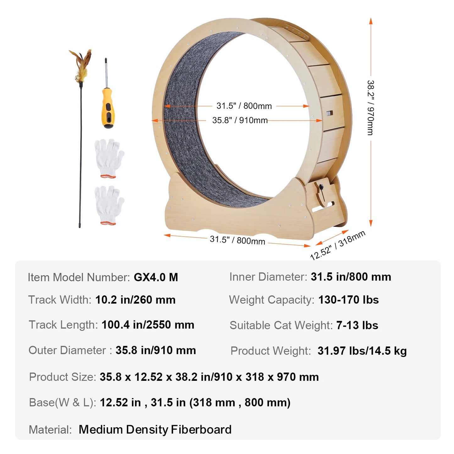 Give your indoor cat a fun, safe cardio workout with this sturdy wooden exercise wheel designed for daily use.