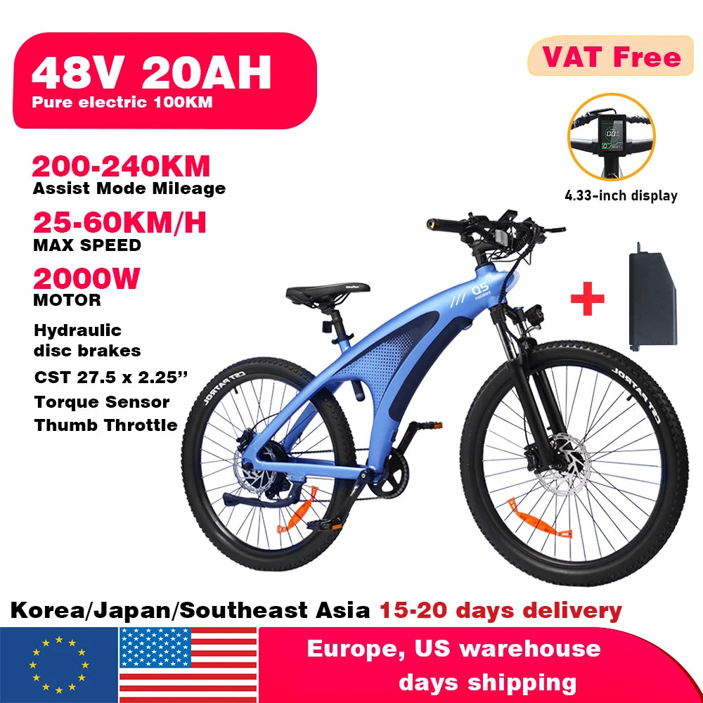 HX Q5 Ebikes 2000W Adults Electric Bike Bicycle 2000W 48V 20AH 27.5 Inch Off-Road Tire Electric E Bikes Mountain Ebike
