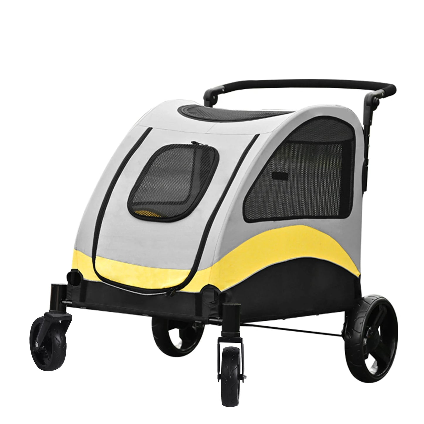 Take your furry companion anywhere with this foldable, four-wheel stroller designed for large dogs and everyday adventures, built for comfort, durability, and effortless travel.