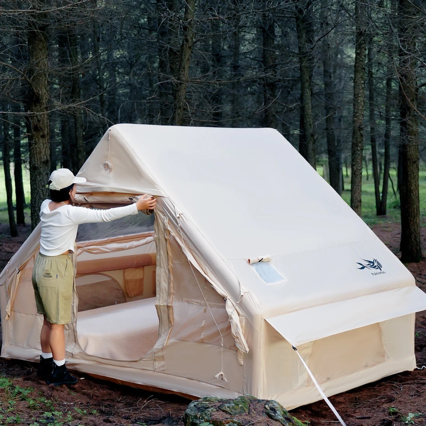 PAKICETUS Inflatable Tent With Skylight, Quick Setup Blow Up Tents With Pump, 4-6 PersonOutdoor Family Luxury Tent