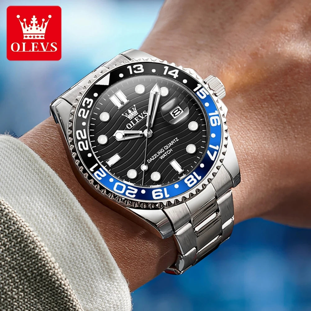 OLEVS 3610 Men Watch Stainless Steel Waterproof Rotating Dial Date Quartz