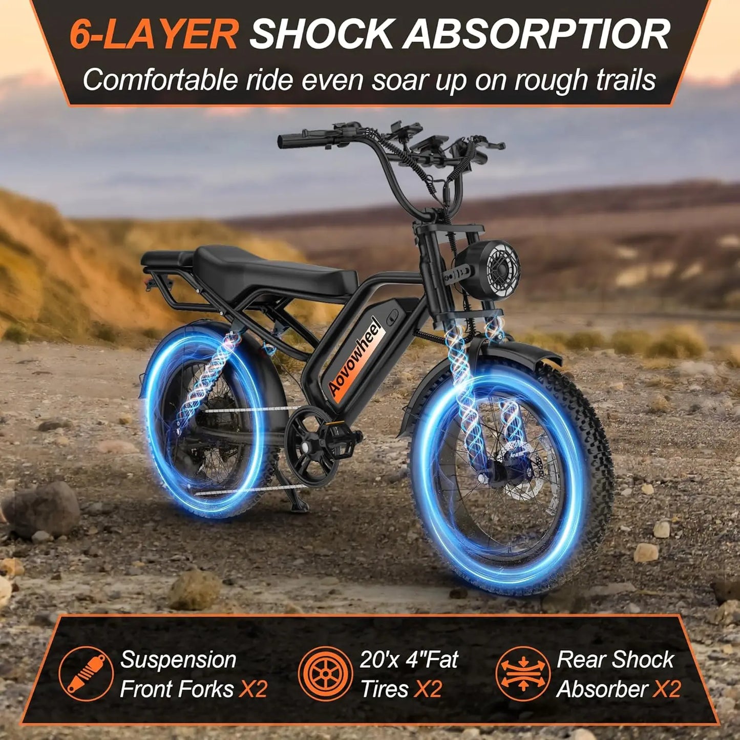 20" Fat Tire Electric Dirt Bike with 48V 18Ah Battery 70 Miles Electric Motorcycle Ebikes 31MPH Top Speed Full Suspension