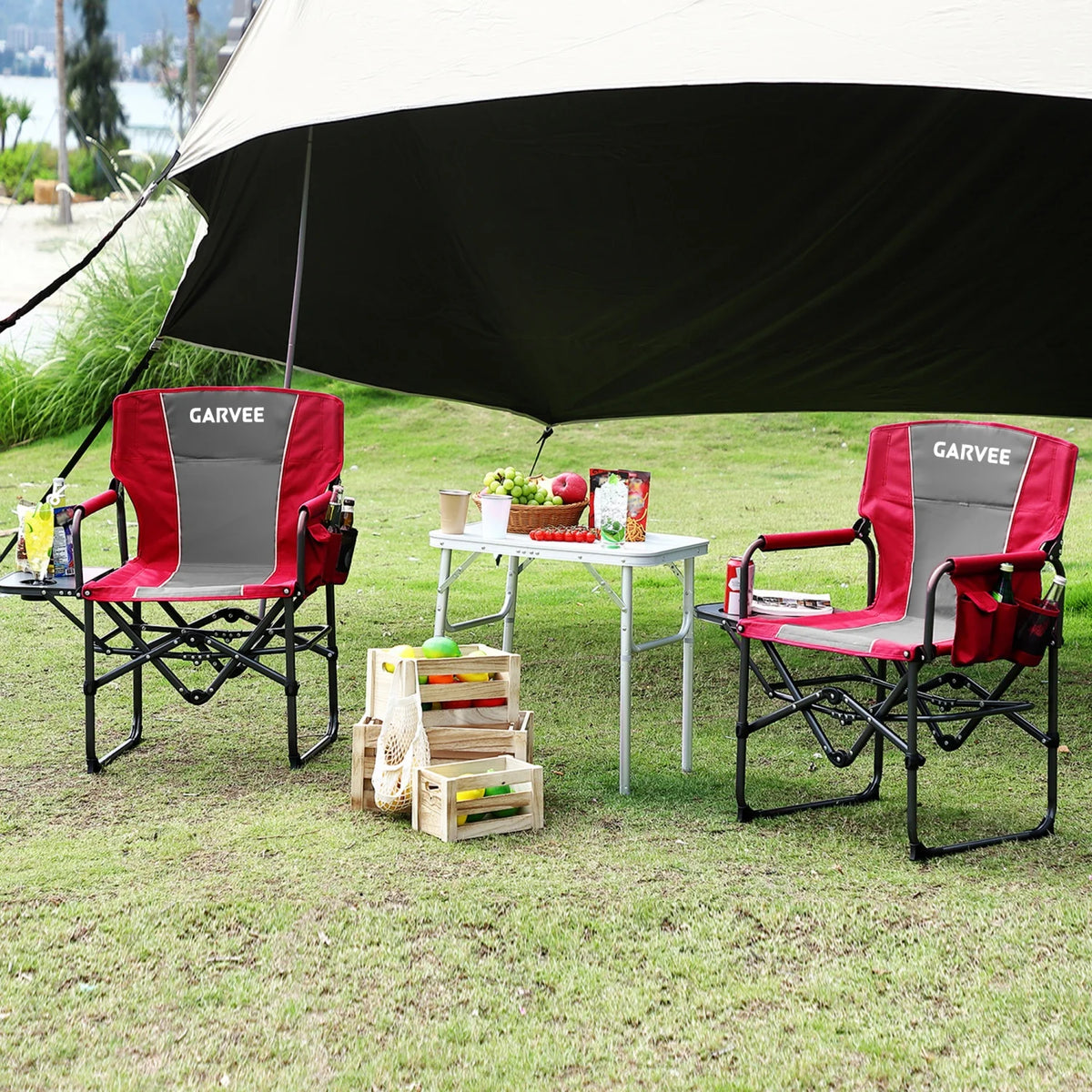 HiMISS 400 Lb Oversized Folding Directors Chair With Side Table