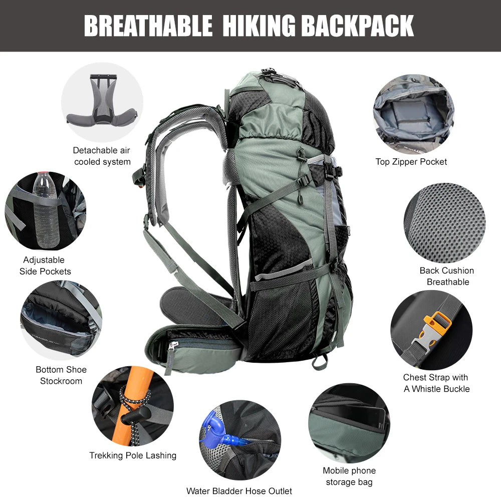 West Tune 60L Explorer Internal Frame Backpack Rain Cover