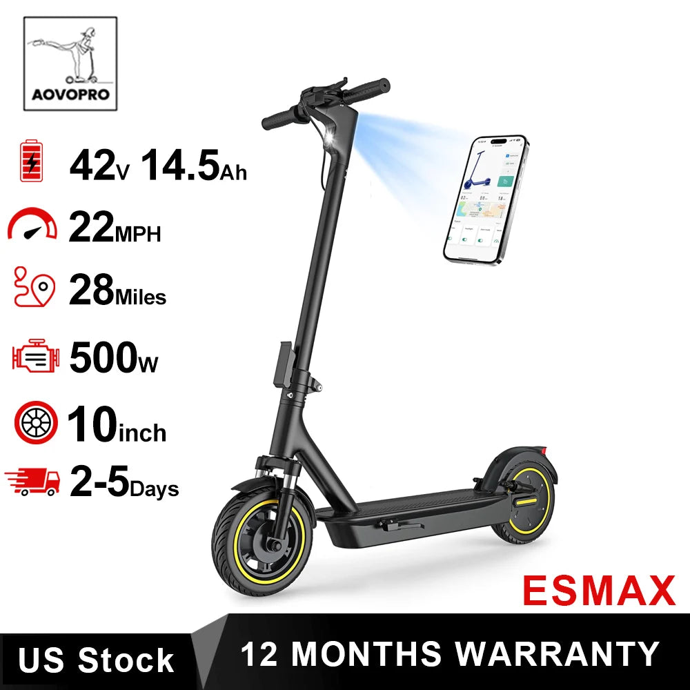 AOVOPRO ESMAX Electric Scooter 500W 22mph Adult APP Smart Scooter 28miles Shock-absorbing Anti-skid Folding Electric Scooter