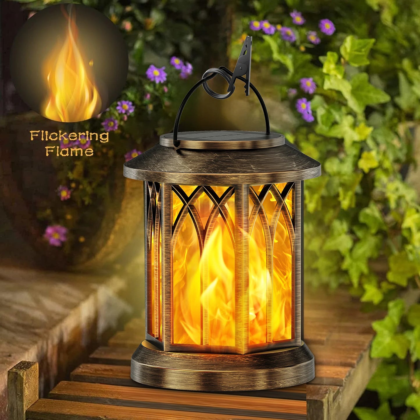 Elevate your evenings with KPSTEK's upgraded flickering flame solar lanterns.