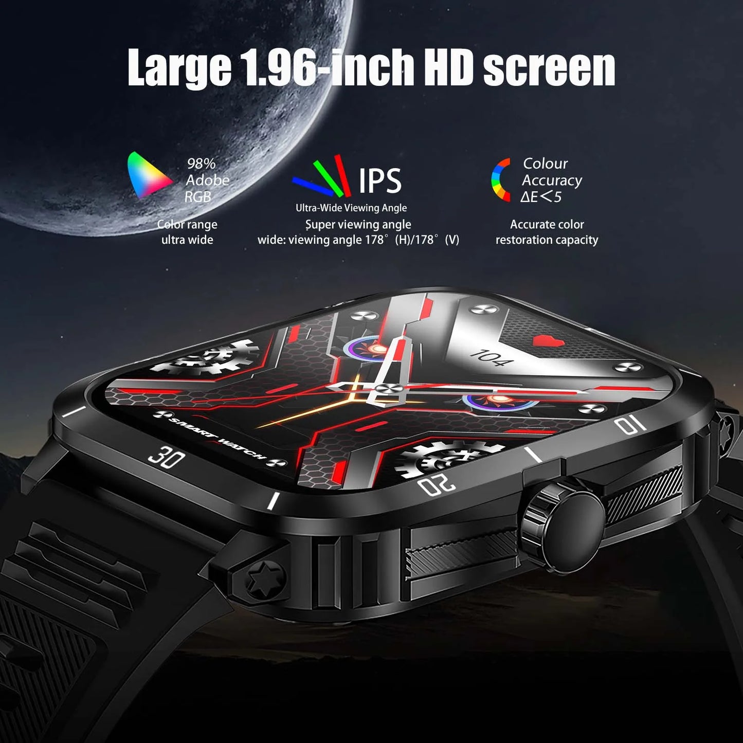 EIGIIS KT71 Smartwatch 3ATM Waterproof 1.96 Inch IPS Screen Heart Rate Bluetooth
