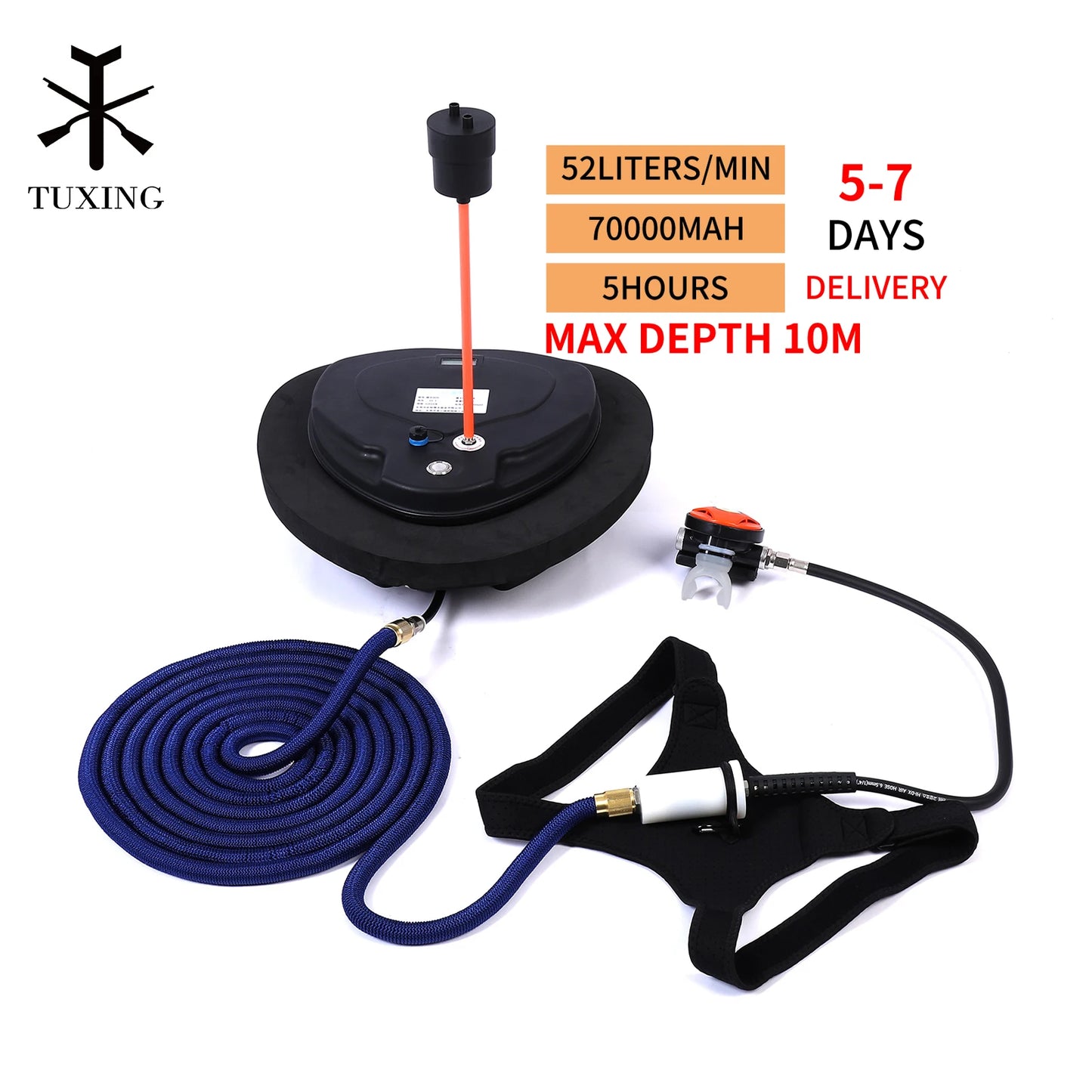 Dive farther with the Tuxing Z500, your portable underwater air companion built for adventurous, extended explorations.
