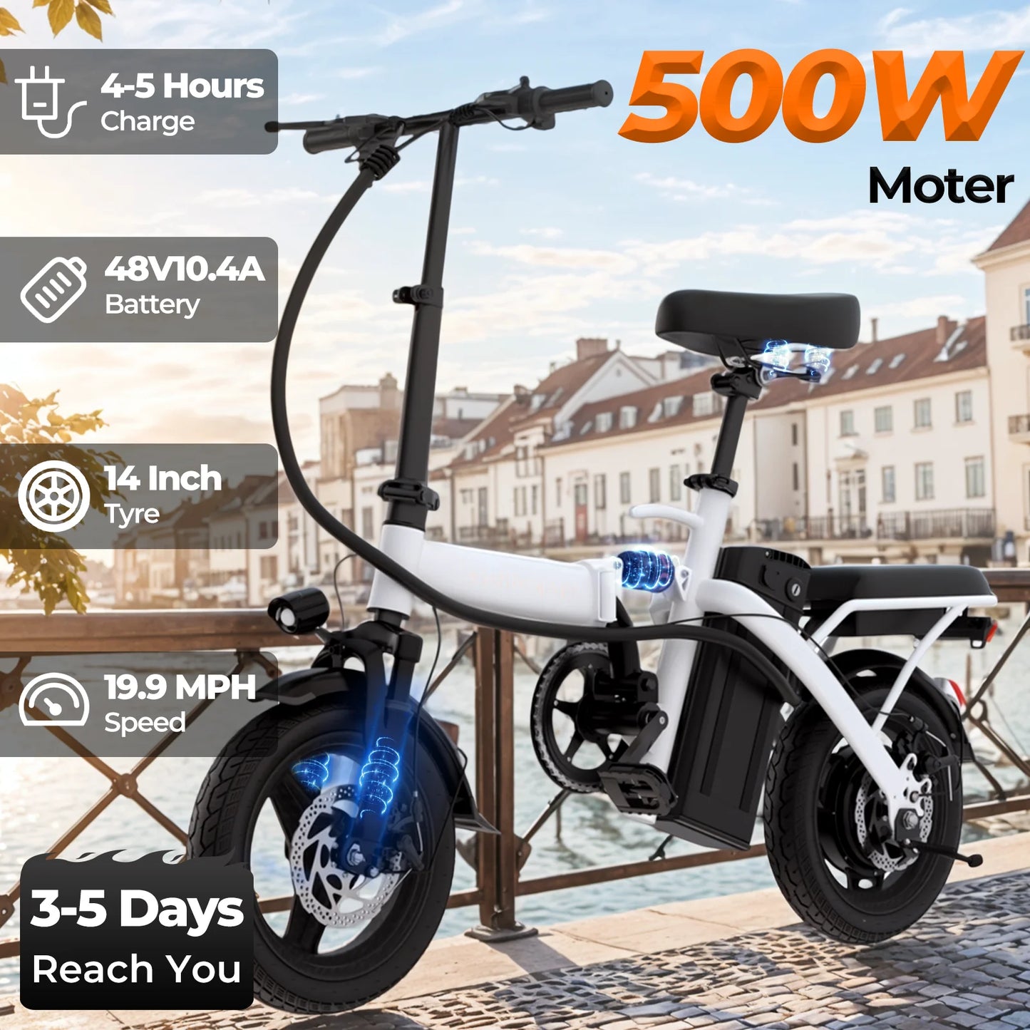 Power through your daily commute with the LELEKUA 14 inch folding electric bike, designed for effortless urban travel and dependable reliability.