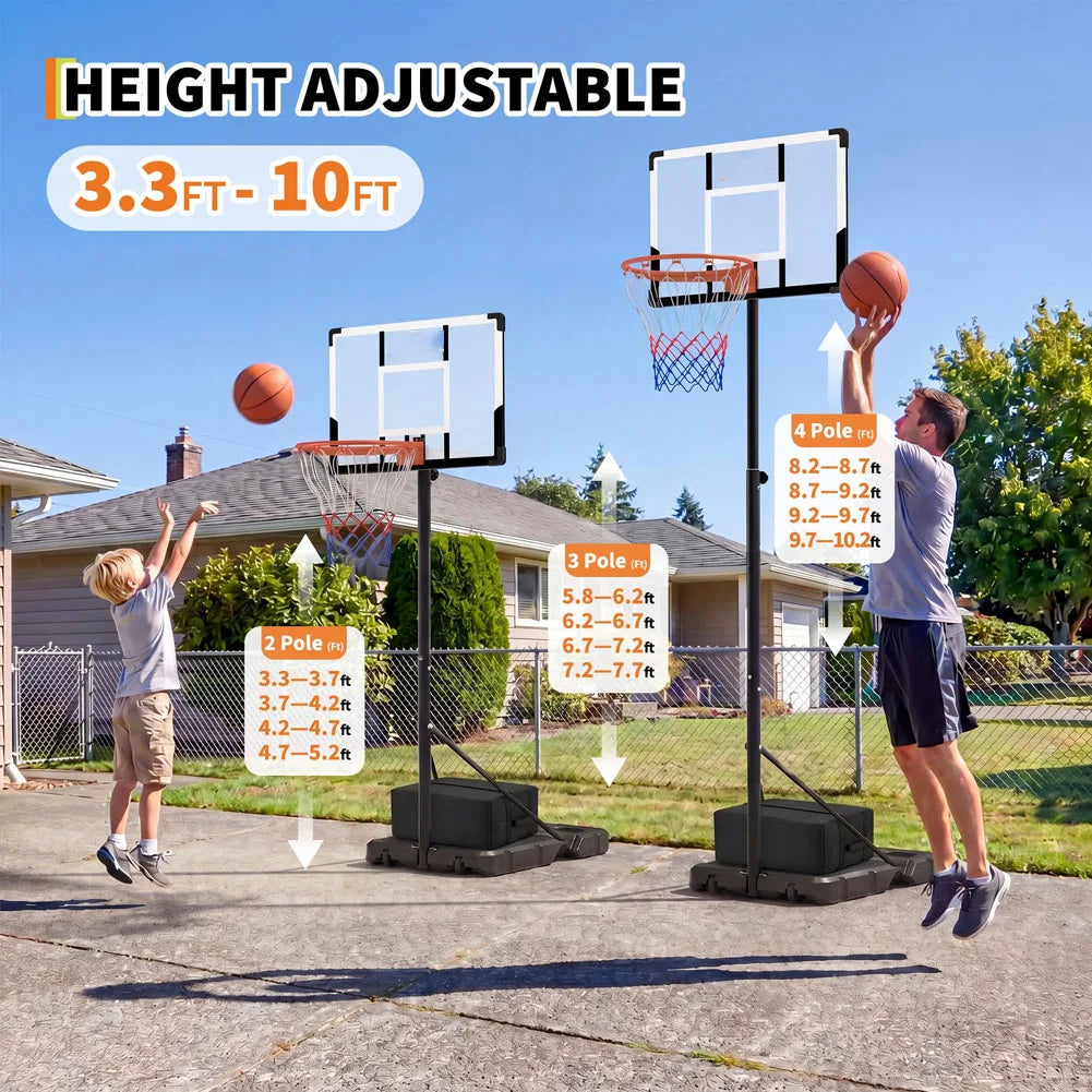 Portable Adjustable Basketball Hoop with Fillable Base and Wheels for Outdoor Play