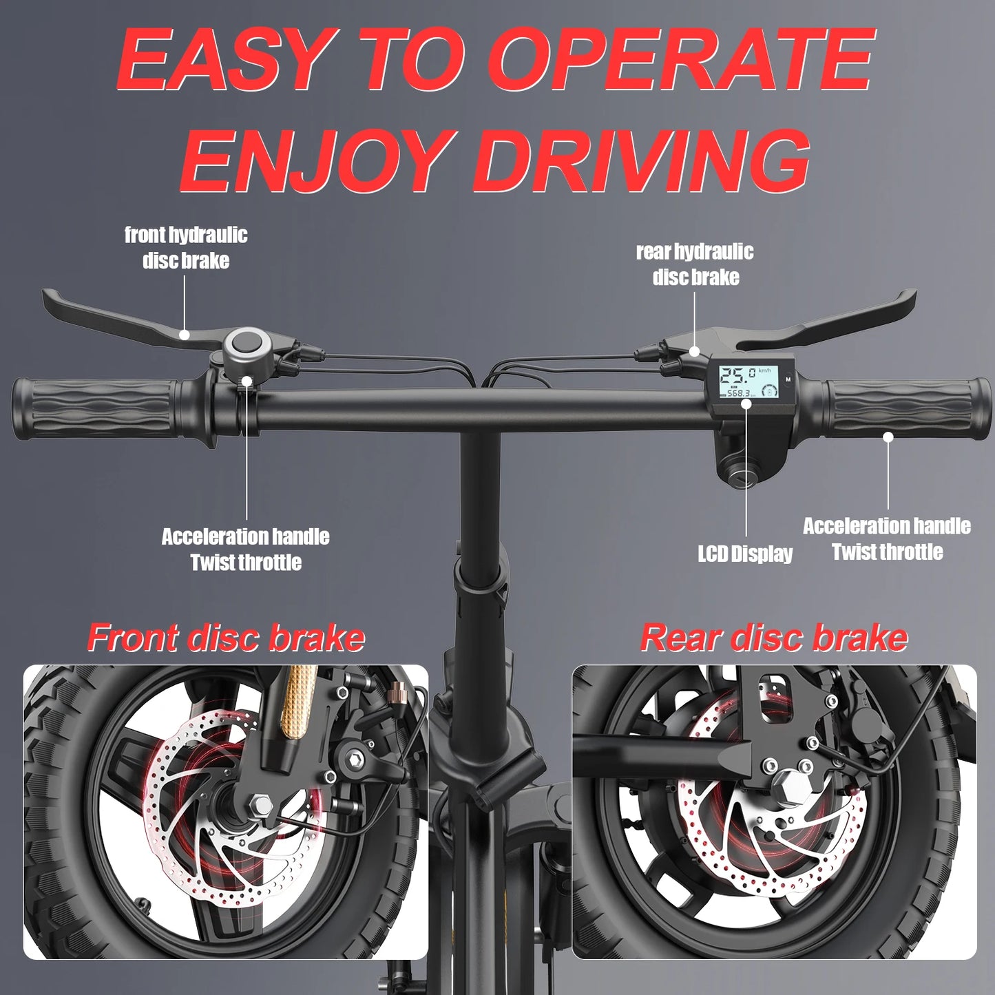 UPlee GE5 48V 15AH Battery EBike 30+MPH 250W Folding Electric Bike 30 Miles Max Range Electric Bike for Adults 14" Fat Tire