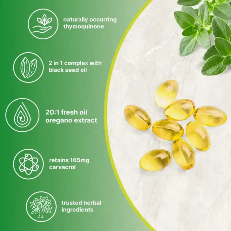 You can support daily wellness with a potent blend of oil of oregano and black seed oil in convenient capsules for everyday resilience, energy, and vitality.