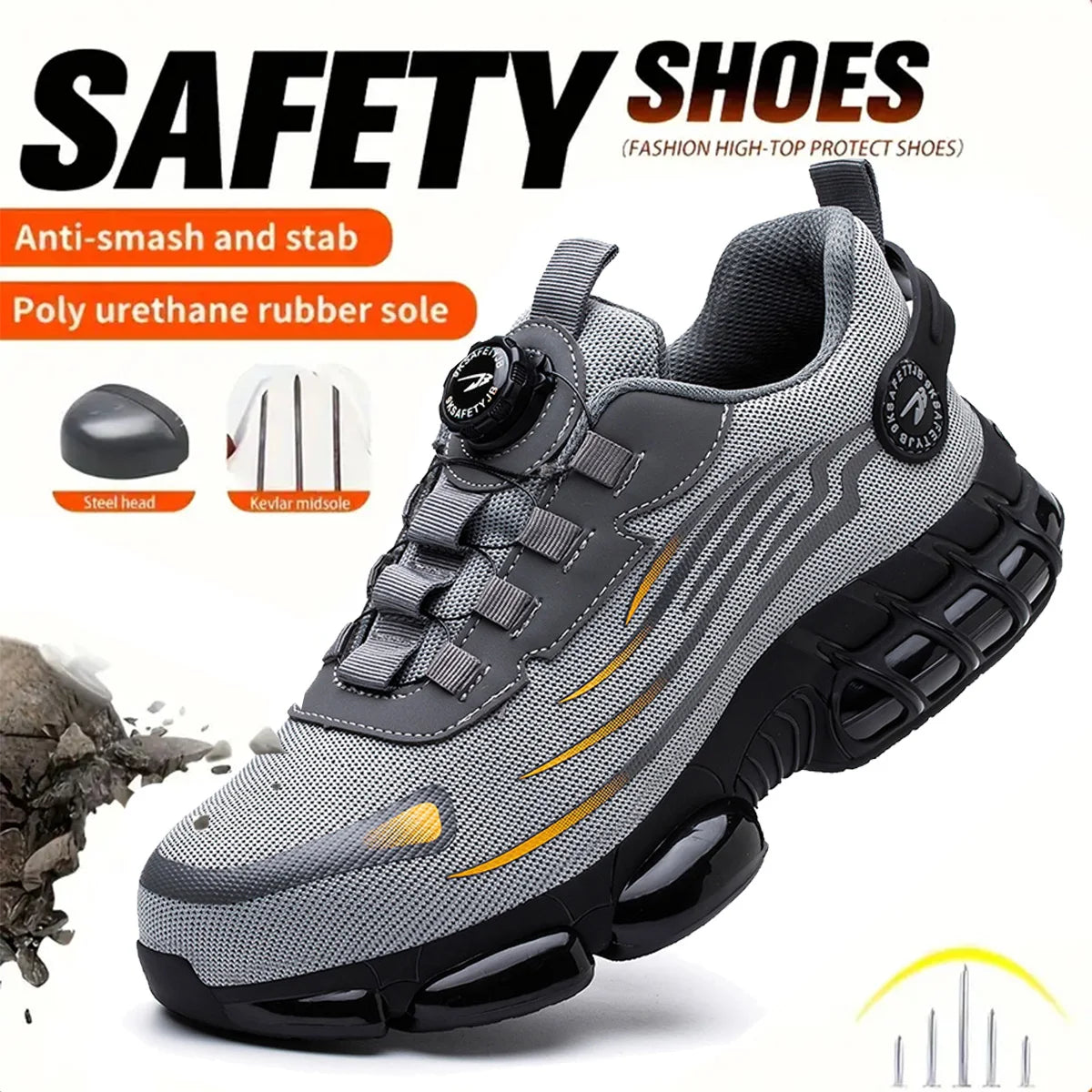 Breathable Lace Free Soft Sole Safety Shoes For Men Anti Smash And Puncture