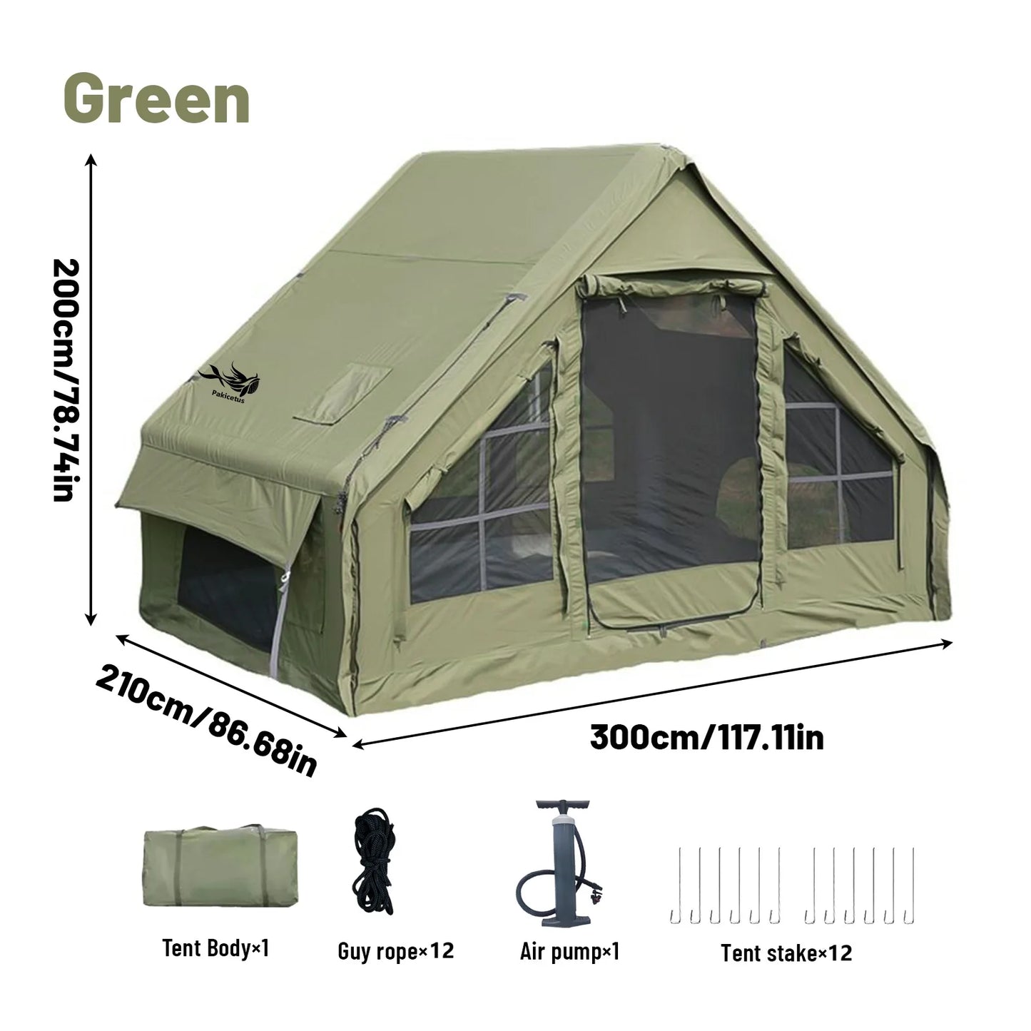PAKICETUS Inflatable Tent With Skylight, Quick Setup Blow Up Tents With Pump, 4-6 PersonOutdoor Family Luxury Tent