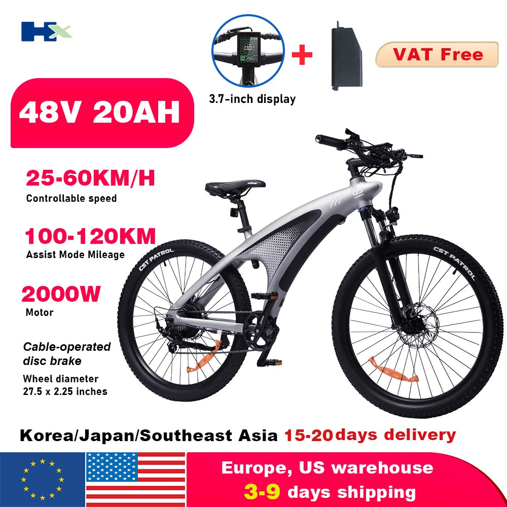 HX Q5 Ebikes 2000W Adults Electric Bike Bicycle 2000W 48V 20AH 27.5 Inch Off-Road Tire Electric E Bikes Mountain Ebike