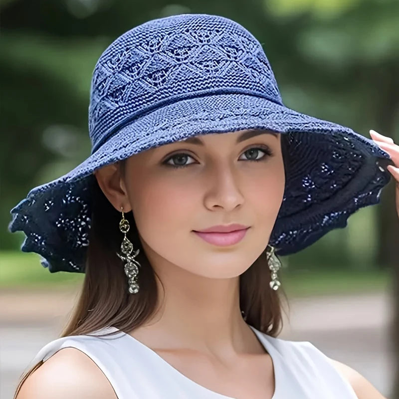 Korean-style new summer straw hat, sun protection hat, wavy beach hat for women
