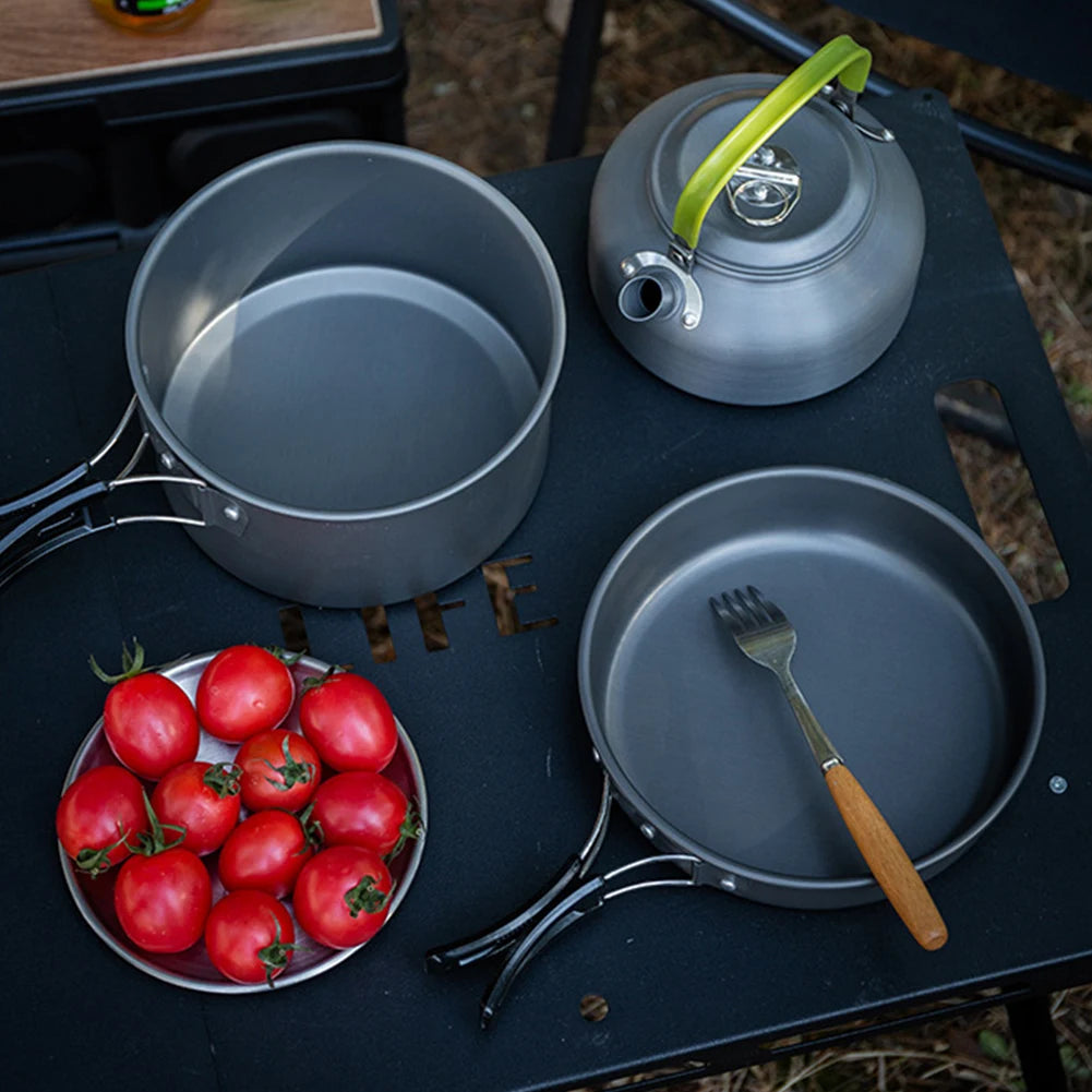 3PCS Camping Cookware Set Pot Pan Kettle Set Portable Cooker Set 2-3 Person with Mesh Bag for Camping Backpacking Outdoor Picnic