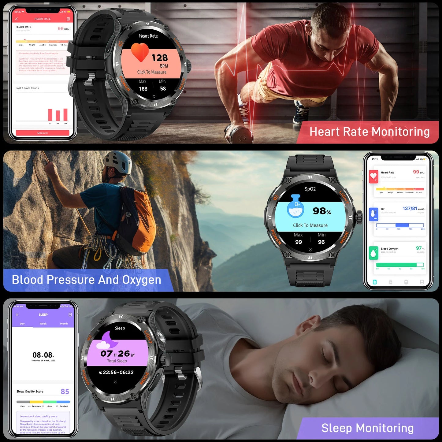 LaNikar Smart Watch KT76 1.53 Inch 3ATM Waterproof Compass Bluetooth Heart Rate