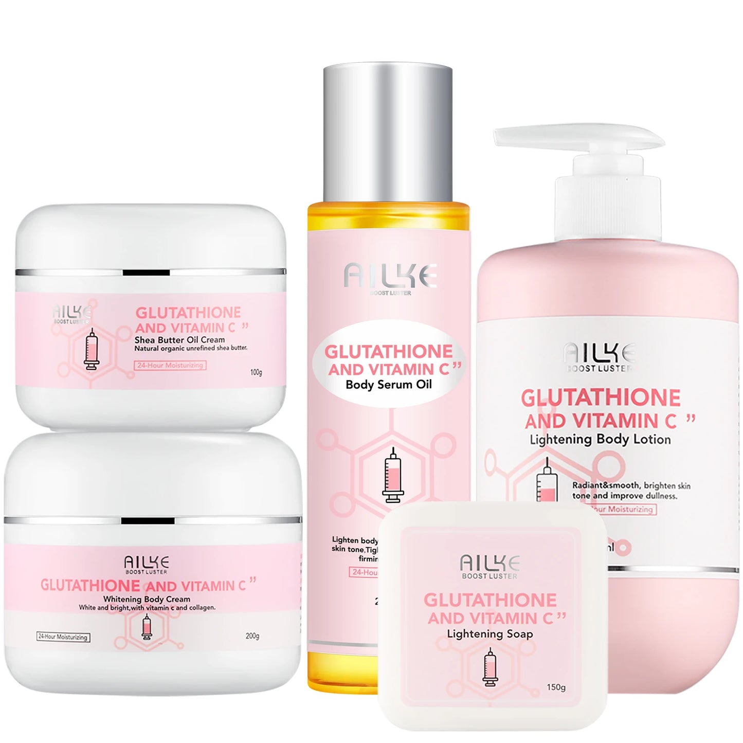 Reveal a brighter, smoother you with the AILKE Glutathione and Vitamin C Kit, a spa-inspired routine designed to brighten, hydrate, and protect your skin.