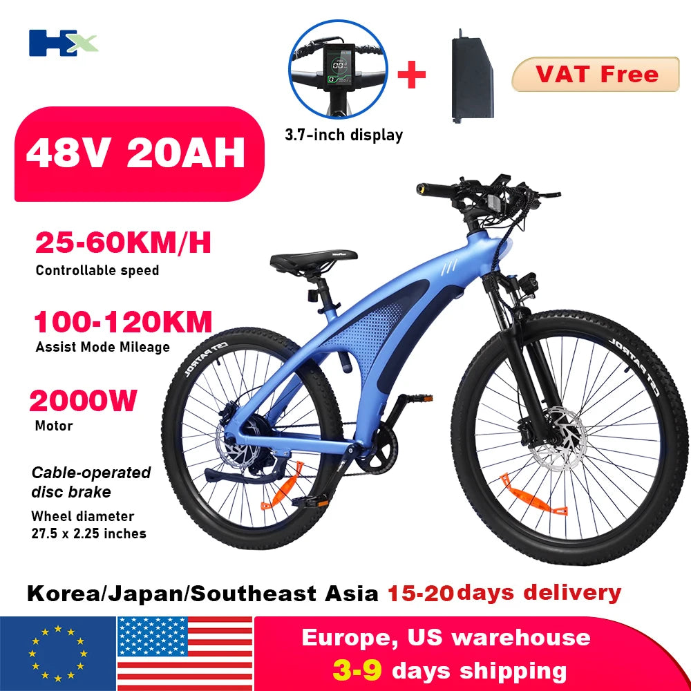 HX Q5 Ebikes 2000W Adults Electric Bike Bicycle 2000W 48V 20AH 27.5 Inch Off-Road Tire Electric E Bikes Mountain Ebike