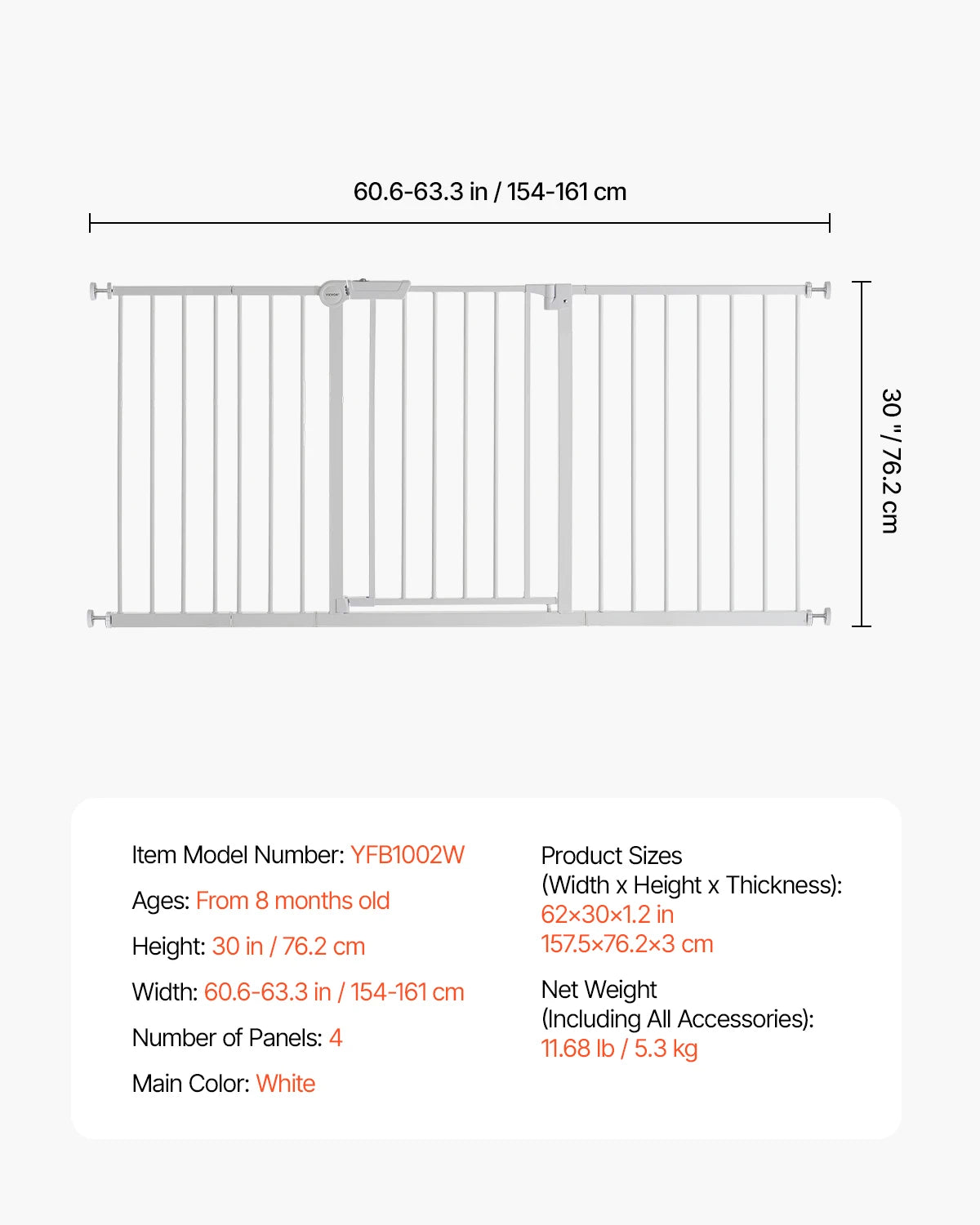 SucceBuy Baby Gate 28 30 36 Inches High Walk Through Pressure Mount