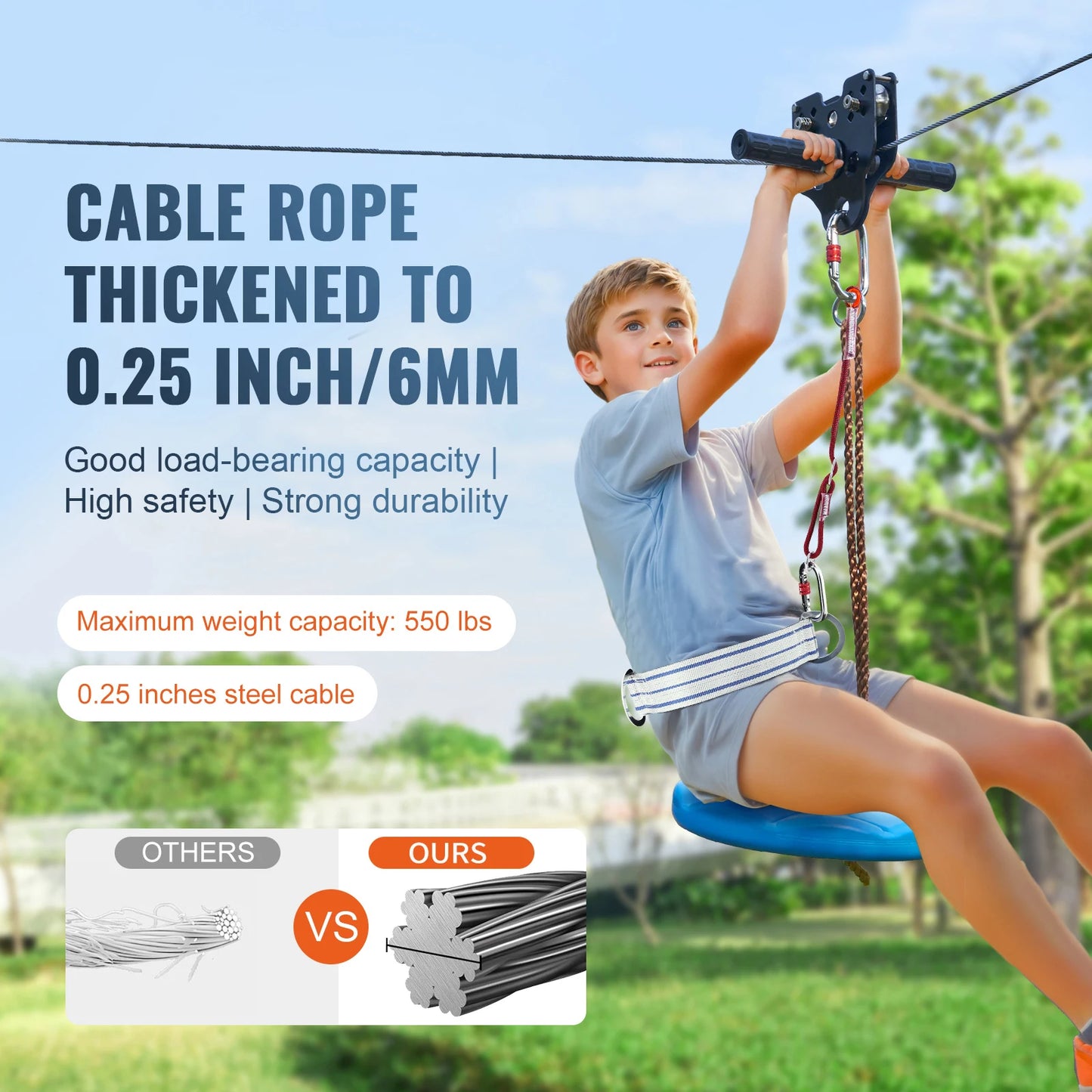 SucceBuy Zipline Kit 60 To 120 Ft Stainless Steel Cable Safety Harness Seat