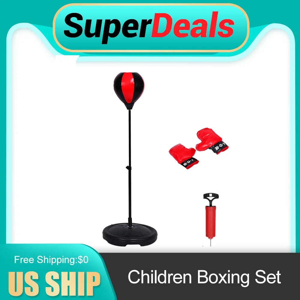 Kids Adjustable Height Boxing Set With Gloves And Speed Ball