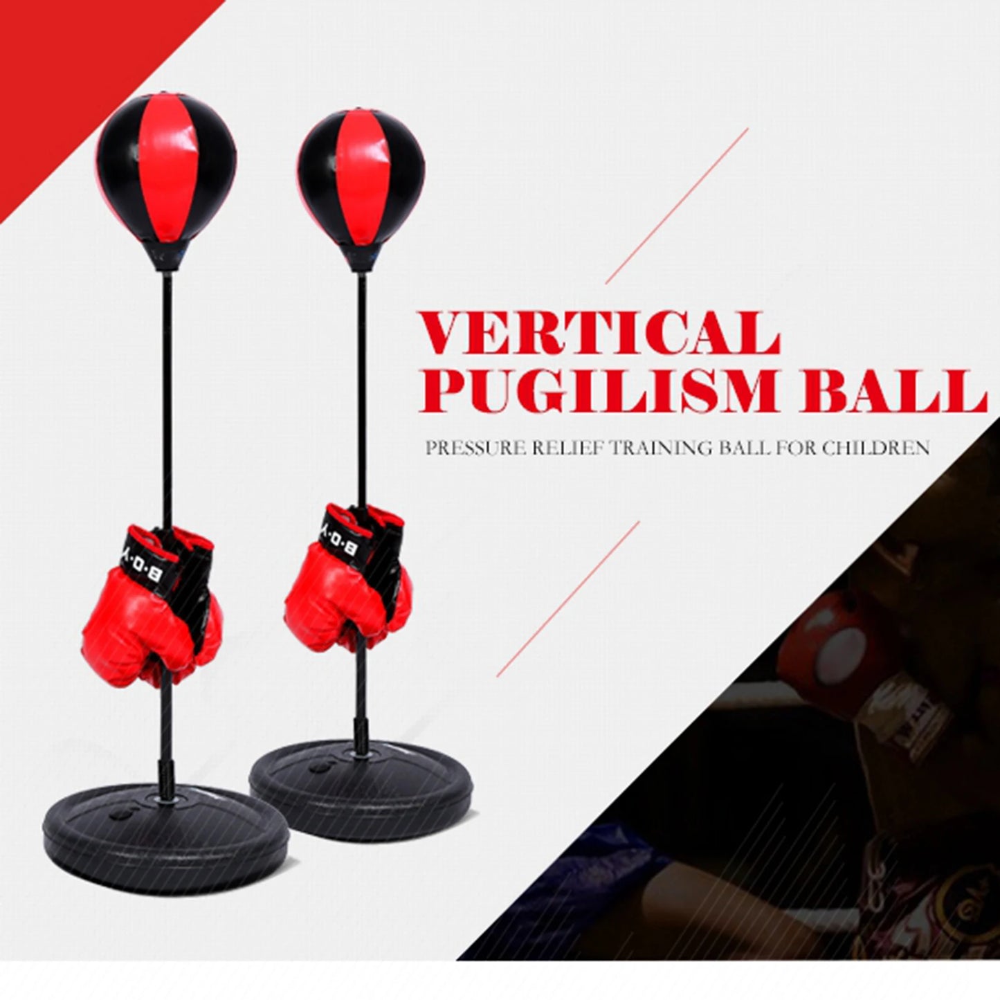 Kids Adjustable Height Boxing Set With Gloves And Speed Ball