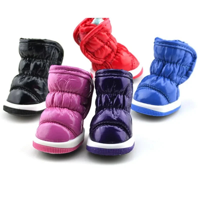 4Pcs Set Winter Dog Shoes Waterproof Non Slip Warm Boots For Small Dogs