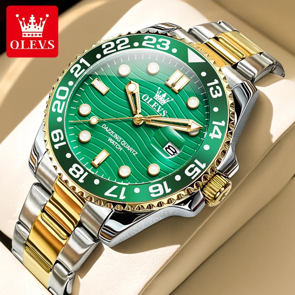 OLEVS 3610 Men Watch Stainless Steel Waterproof Rotating Dial Date Quartz