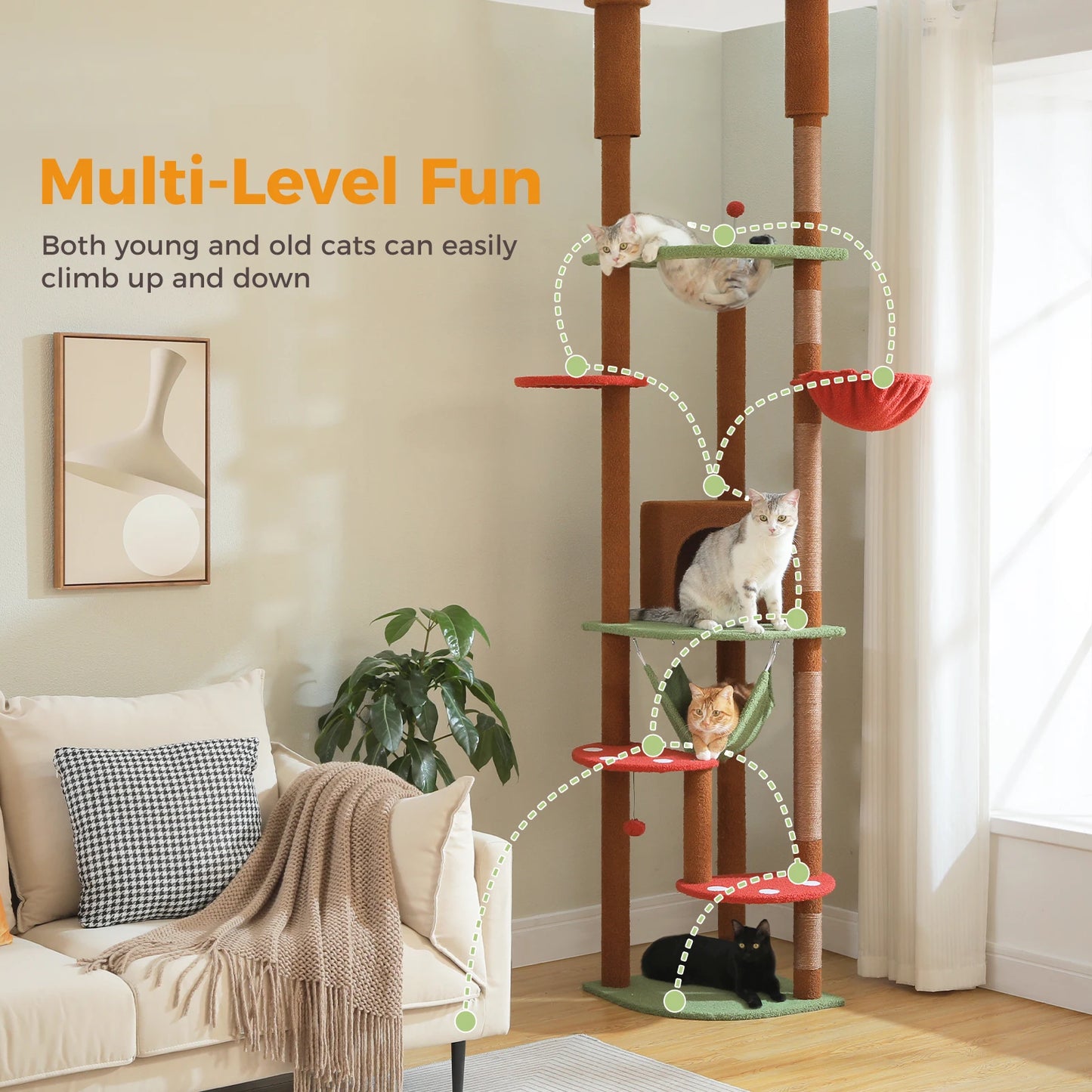 Elevate your cat’s playtime with PAWZ Road Floor to Ceiling Cat Tree.