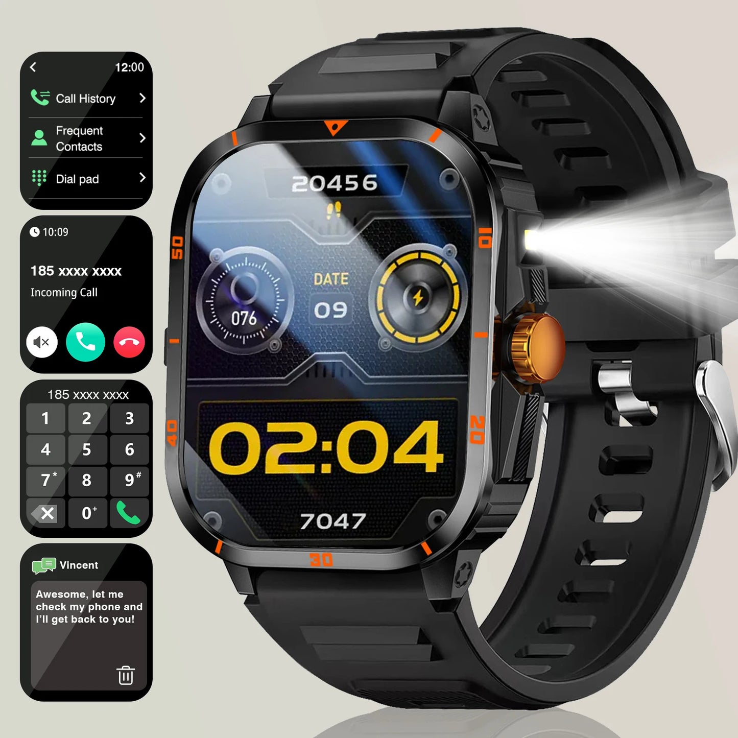 Smart Watch with Incoming Call, Dial Pad, Call History, Message Alerts, Step/Calorie Tracking, Weather Display