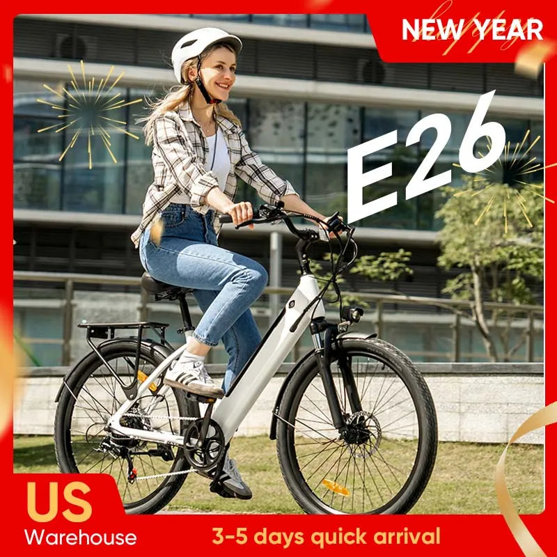 Peak 750W E26 Electric Bike for Adults | 48V 10.4Ah Removable Battery, Top Speed 20MPH, 26''X2" Standard Tire, 7-Speeds
