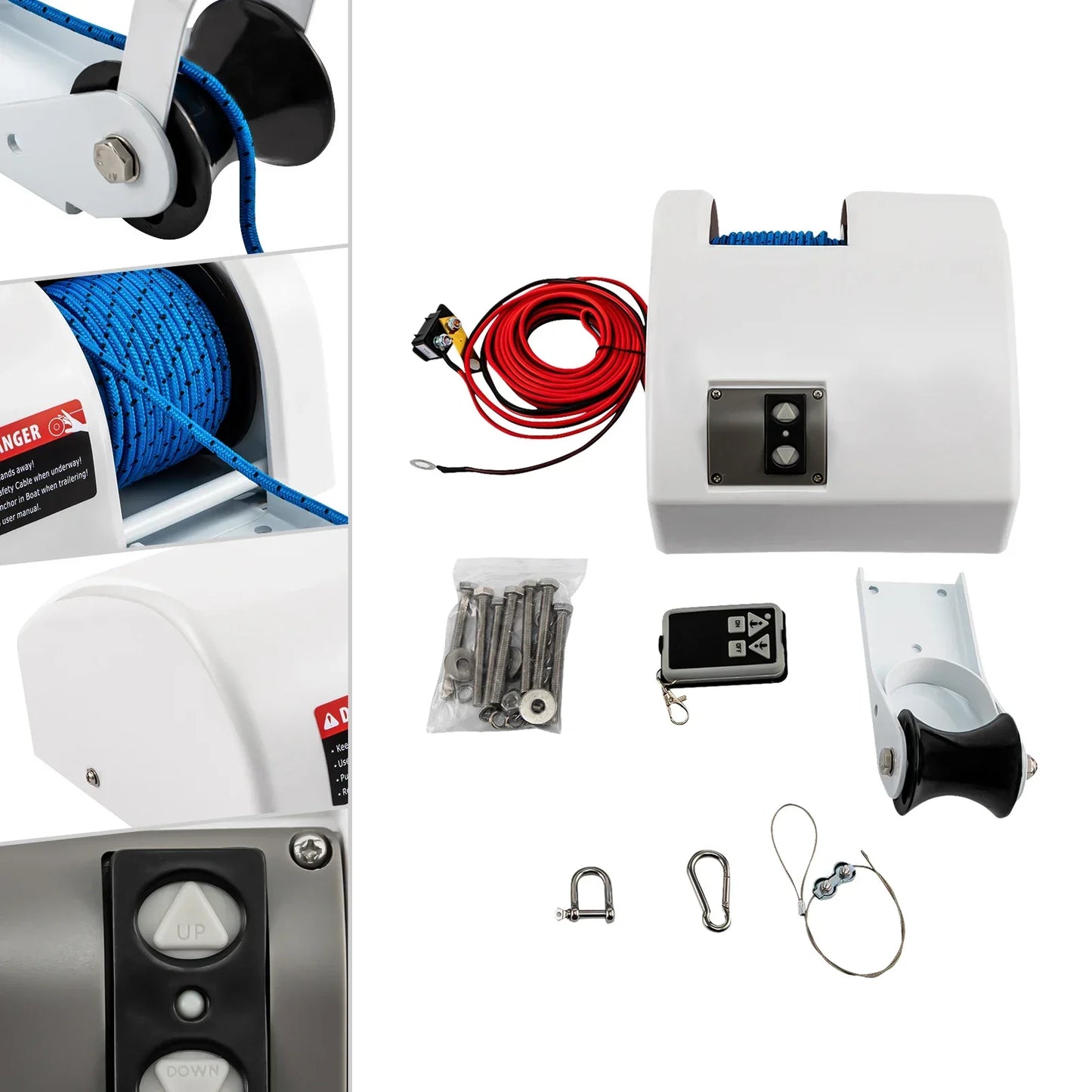 12V 45LBS Boat Electric Anchor Winch With Remote Wireless Controller Corrosion resistant Boat Anchor Wench White