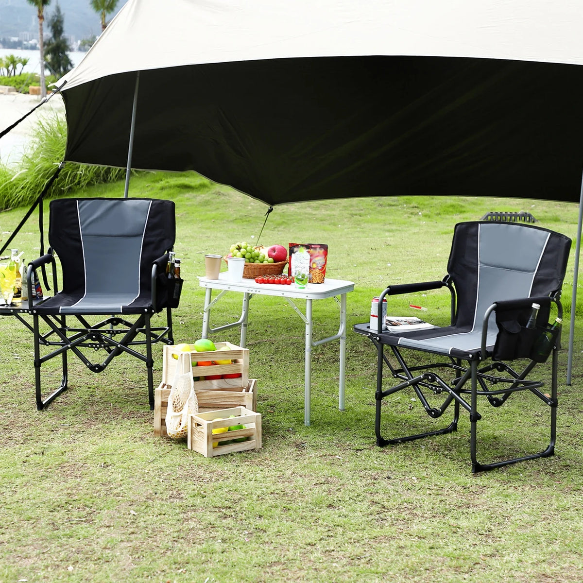 HiMISS 400 Lb Oversized Folding Directors Chair With Side Table