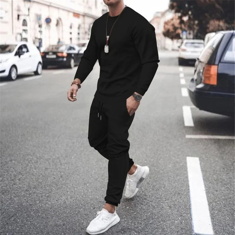 NONECN Men Running Tracksuit Set Sweatshirt Sweatpants Winter Warm