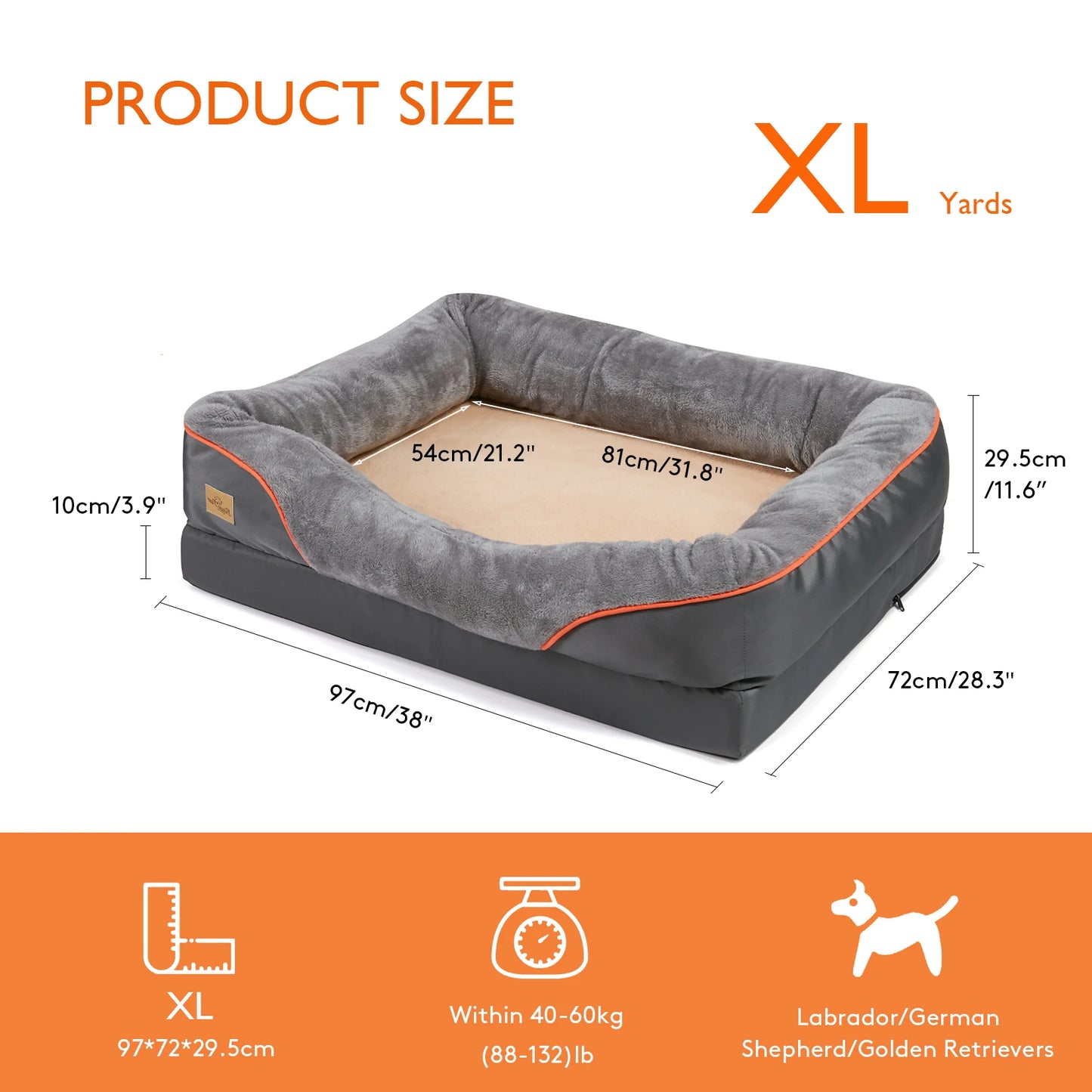 BINGOPAW Large Dog Bed With Warm Fleece Removable Cover Anti Allergy Waterproof