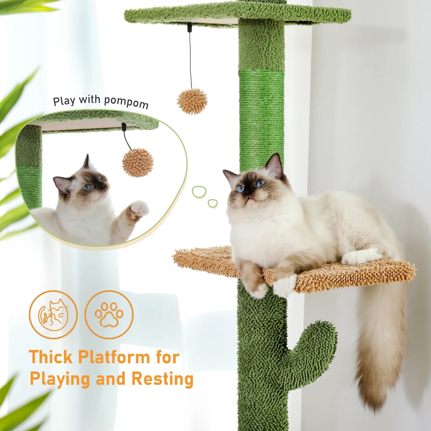 PAWZ Road 5 Tier Floor To Ceiling Cat Tree Cactus Tall Climbing Hammock Ball