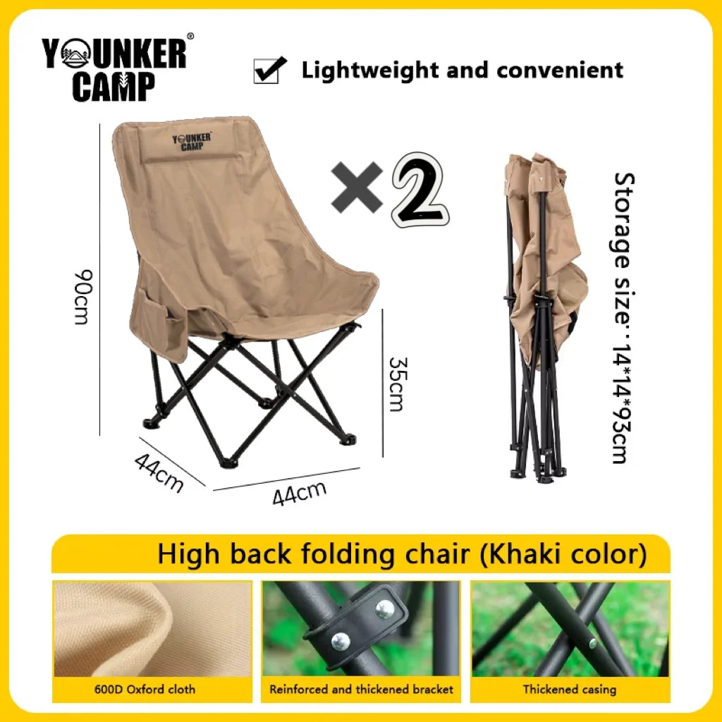 2PC Outdoor Camping Chair Folding Material Saving Space High Back Design Comfortable Ergonomic Fit Lightweight and Durable