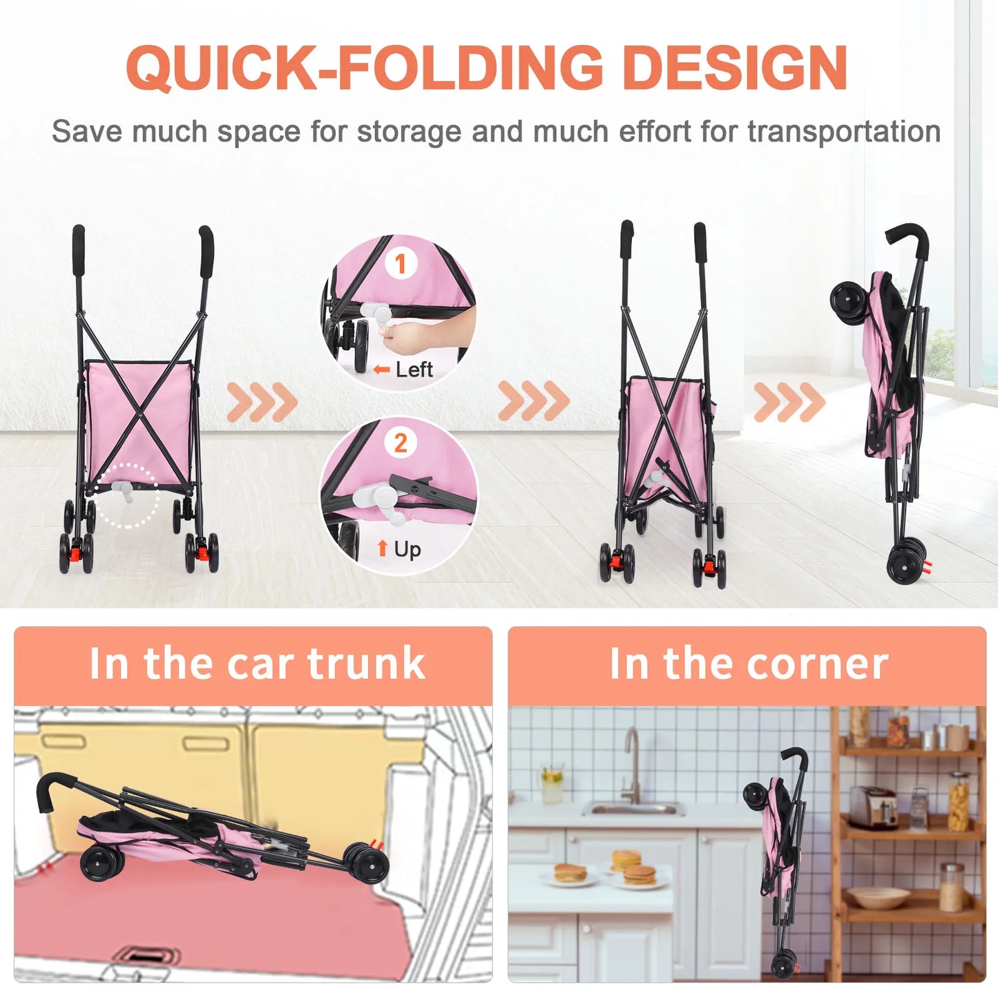 Meet the Wedyvko Shopping Trolley, a compact, pet-friendly stroller that makes your outings effortless.