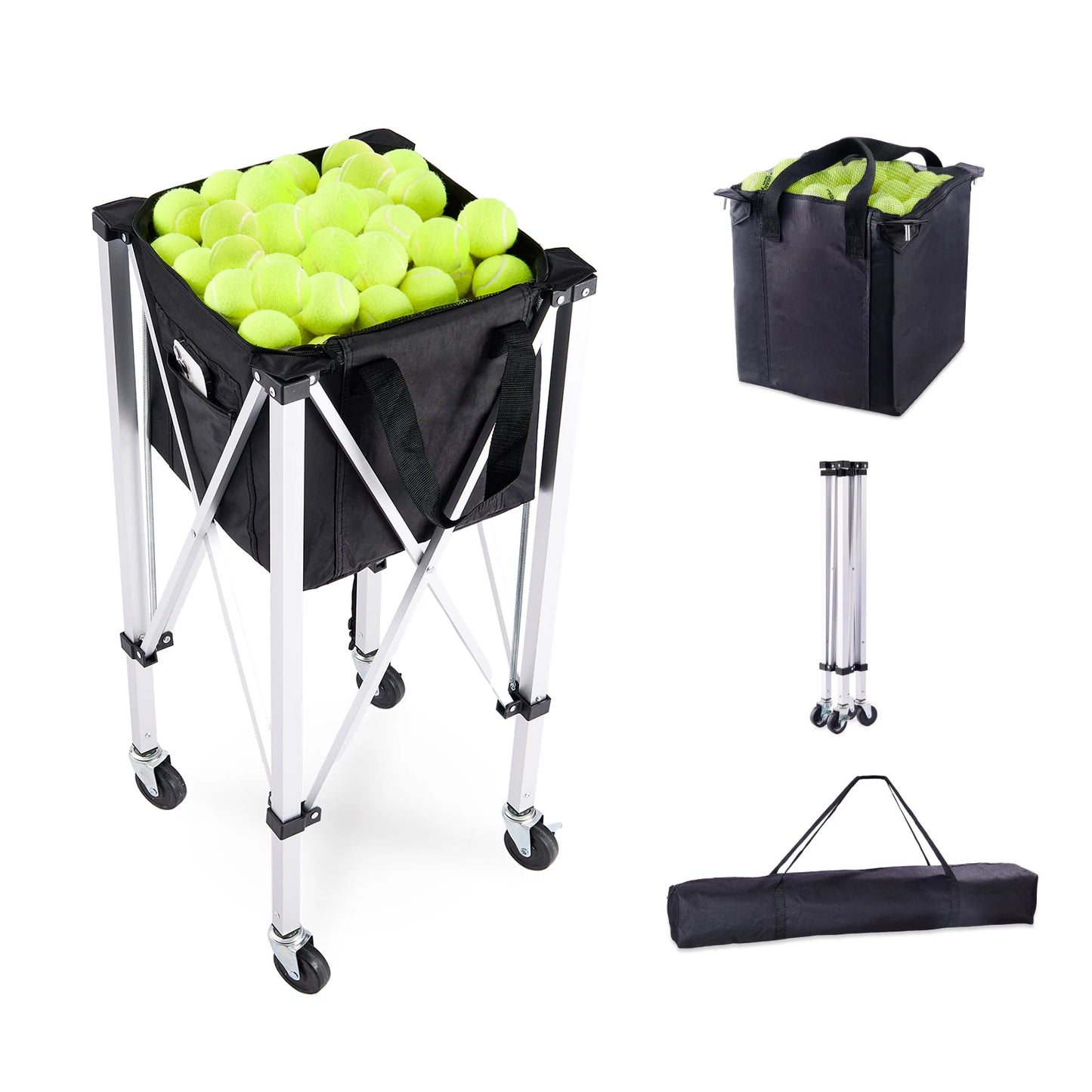 SucceBuy Foldable Tennis Ball Cart With Wheels Holds 150 To 180 Balls