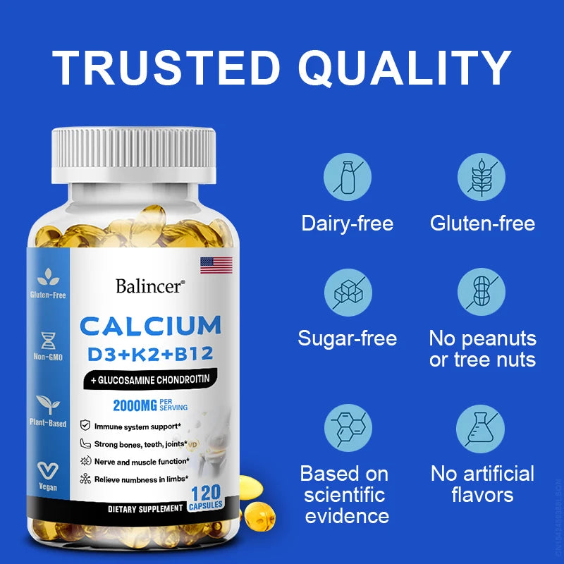 Balincer Calcium With D3 K2 B12 Glucosamine Chondroitin For Bone Health
