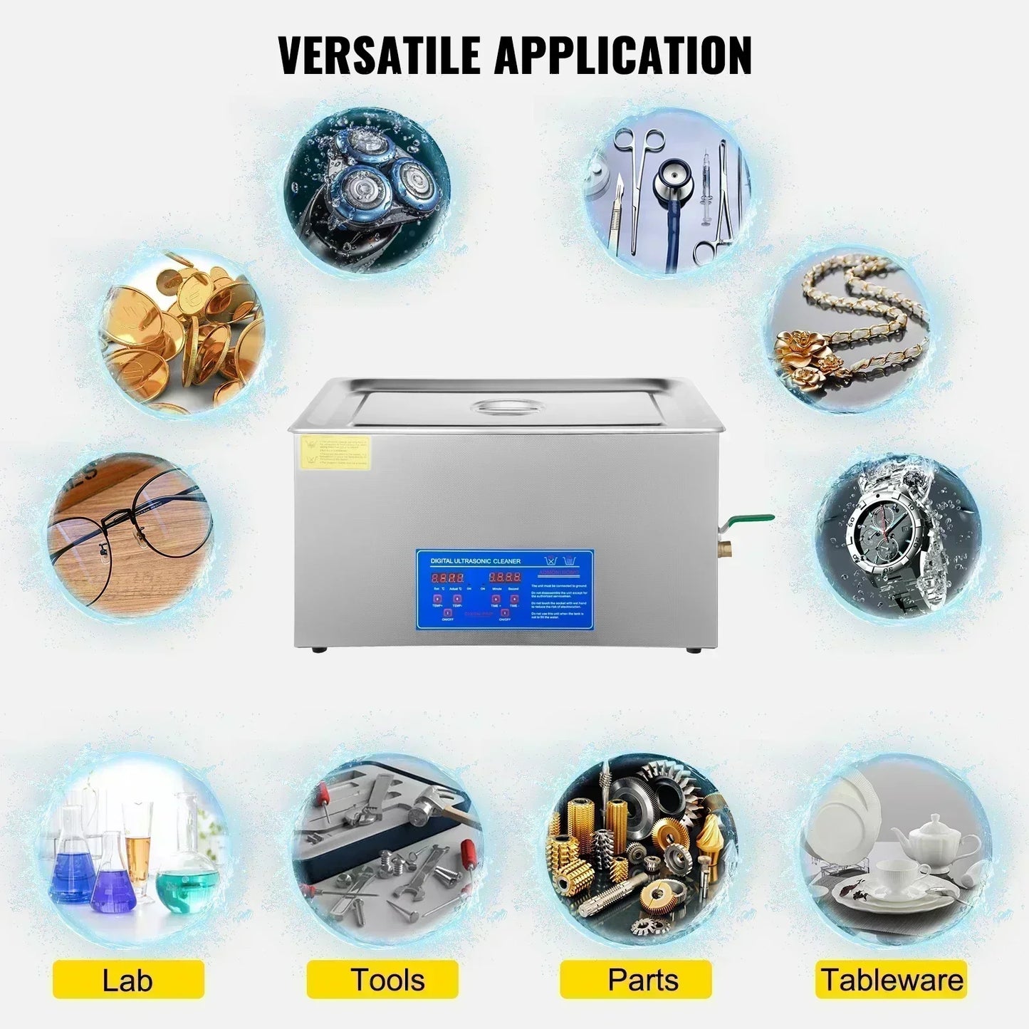 Experience professional-grade cleaning with the VEVOR ultrasonic cleaner, designed to blast away grime from everyday items with effortless efficiency.