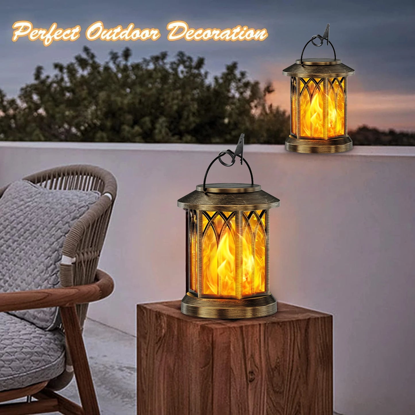 Elevate your evenings with KPSTEK's upgraded flickering flame solar lanterns.