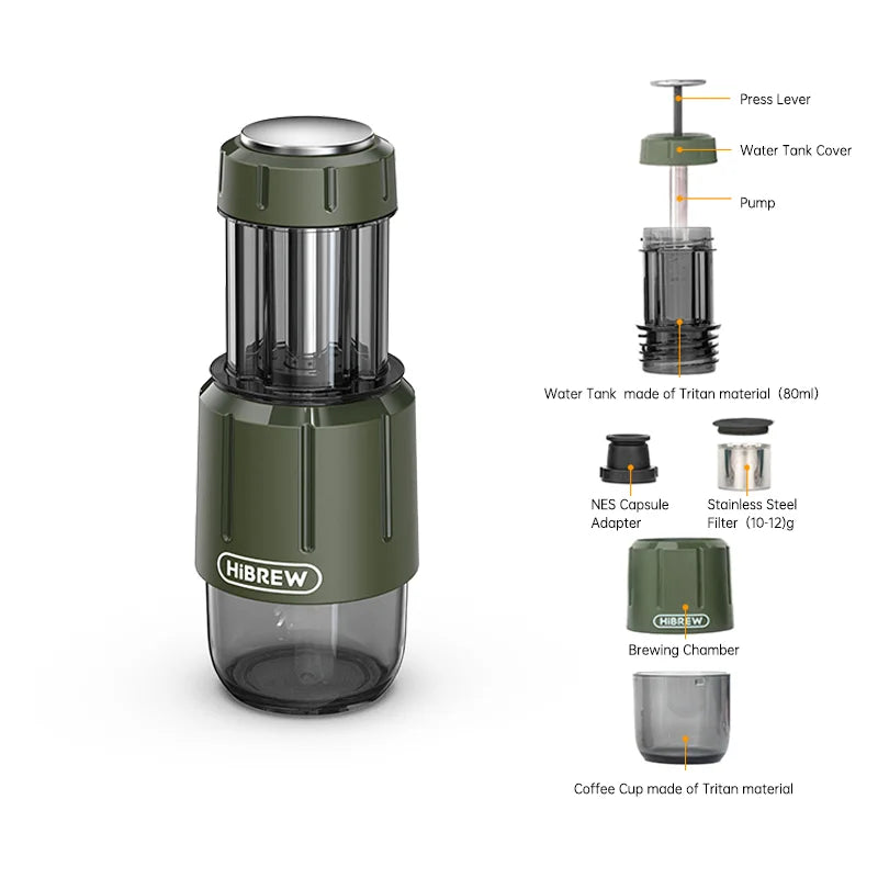 HiBREW delivers a compact, 2 in 1 portable coffee machine that brews hot or cold drinks on demand, wherever your day takes you, from office desks to campsites.