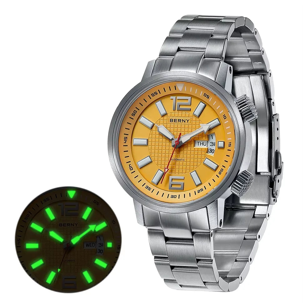 BERNY 20ATM Diver Mechanical Watch For Men Super Luminous Sapphire Automatic