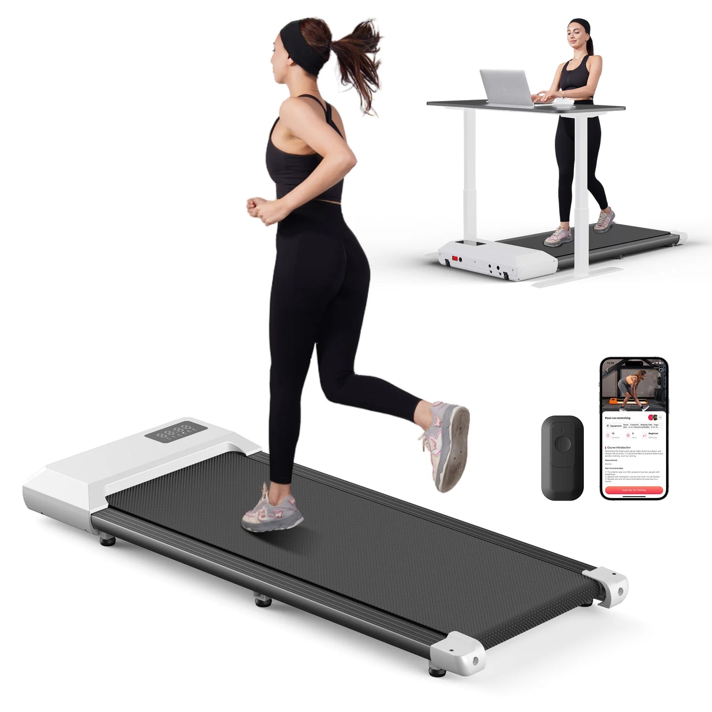 Meet None, your compact home treadmill with a 2.5 HP motor, sturdy 300 lb capacity, and a streamlined console, engineered to power your smooth walking and running workouts while fitting neatly into small spaces, whether you are just starting out or
